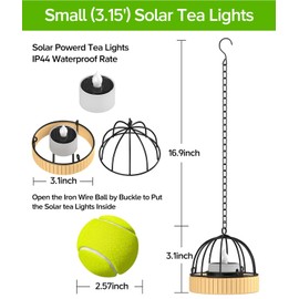 KOOPER Hanging Solar Lanterns Outdoor Waterproof, 4 Pack Flickering Solar Powered Tea Lights, Rust Iron Ball Candle Holder Hanging Solar Lights for Backyard Garden Patio Yard Fence Tree Decoration