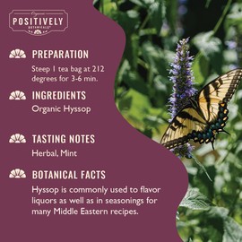 Organic Positively Botanicals Company, Hyssop Herbal Tea Bags, 20 Count