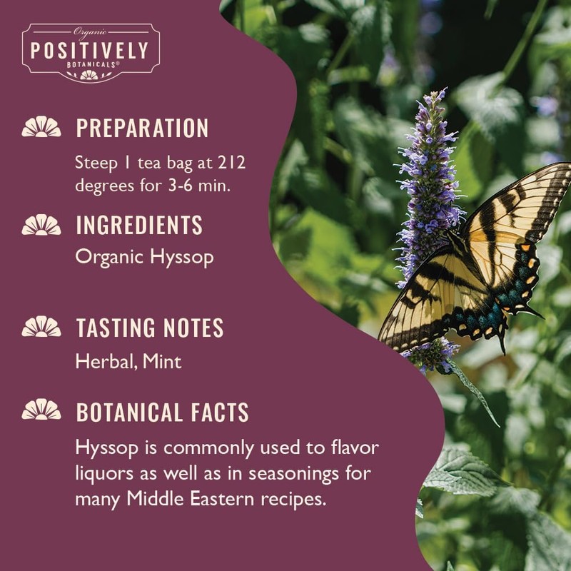 Organic Positively Botanicals Company, Hyssop Herbal Tea Bags, 20 Count
