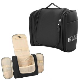 Venprodium Kulturbeutel Damen und Herren, Kosmetiktasche zum Aufhängen, Kulturtasche mit Doppelter Reißverschlussöffnung, Waschtasche, Kosmetiktasche, für Makeup, Toilettenartikel, Schwarz