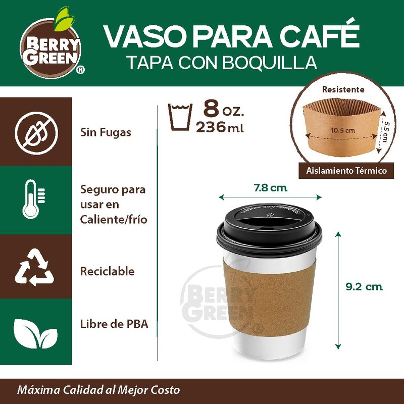 Berry Green 50 Vasos para Cafe de 8 oz (237