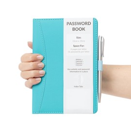Password Username Book A-Z Index Hard Back A5 Contact Book with Pen (Turquoise)