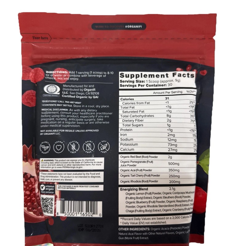 Organifi 30-serving pouch organifi original red juice caffeine-free energy support