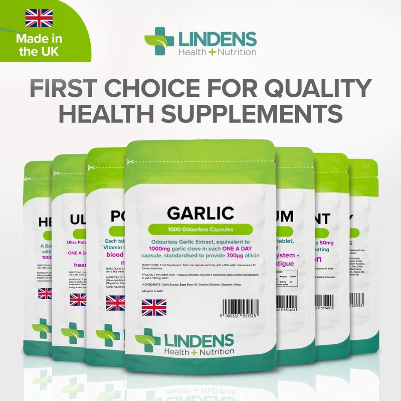 Lindens Garlic Odourless Capsules - 1000mg (700mcg Allicin) - 1000