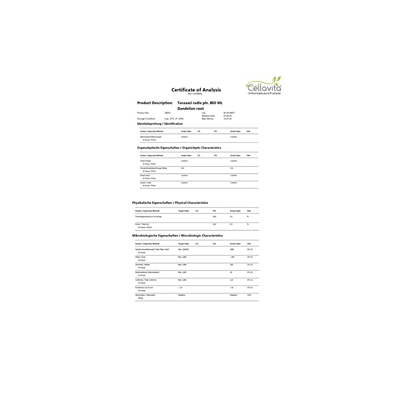 Cellavita Superfood Dandelion Root Extract Organic Powder Organic & Vegan