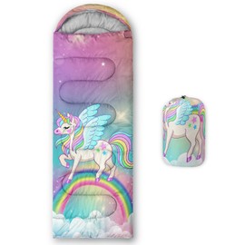 QOOMO Rainbow Unicorn Printed Camping Sleeping Bags,3 Season Warm & Cool Weather,Lightweight,Waterproof Sleeping Bags for Adults & Kids,Traveling,and Outdoors,Camping Gear Equipment,31x90inch