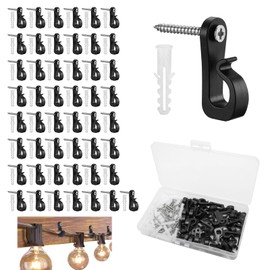 Weniubit 50Pcs Mini Fairy Light Screw Hooks, Outdoor Christmas Light Hooks Q-Hanger Hooks for Hanging Garden LED String Light and Christmas Party Decoration, Black