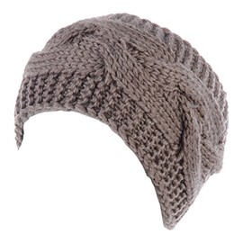 BYOS Womens Fashion Winter Cable Crochet Knit Headband With Adjustable Button (Taupe)