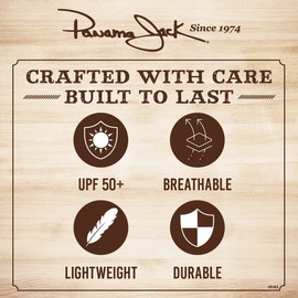 Panama Jack Natural Matte Toyo Safari Sun Hat with Black Band, 2 1/2 Brim, UPF (SPF) 50+ Sun Protection (Large)