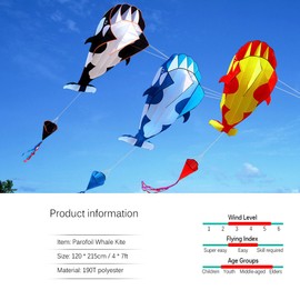 Lixada MR16 10P 3D Giant Whale Kite, Frameless Soft Parafoil, Single Line Beach Kite, 120 x 215 cm with Storage Bag, for Children and Adults