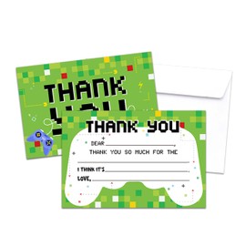Video Game Thank You Cards, Pixel Thank You Notes For Birthday Party Baby Shower, Gamer Greeting Cards For Kids, 20 Pack Fill In Blank Thank You Cards With Envelopes, 14
