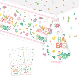 2pcs Plastic Happy Easter Tablecloths Party for Easter Decorations for Table,137*274cm Large Table Cloth Colorful Eggs Easter Tablecloth Disposable Party Table Cover for Kids Easter Party Supplies