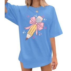 Teacher Shirts Women Bow Pencil Graphic Tee Back to School Teaching Life Shirt Teacher Appreciation Gifts Tops