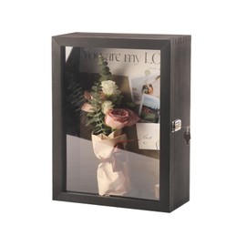 12”x17” Large Shadow Box Frame Depth 5in Extra Deep Shadow Boxes Wall Mounted Display Cases Hinged Door with Lock for Flowers Wedding Bouquet Pictures Photos Medals and Keepsake (Black)