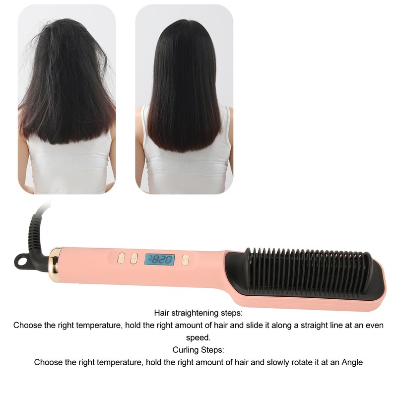Hair Straightening Brush PTC Even Heating LCD Hair Straightener Brush