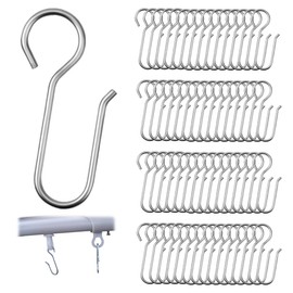 Pack of 60 S-shaped curtain hooks, metal, silver curtain hooks made of stainless steel, curtains S hooks for hanging curtains and curtain rings, door curtains and shower curtains, 35 mm long