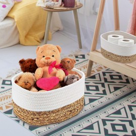 Aufbewahrungskorb Baumwollseil gewebt,4 Pcs Aufbewahrungskorb Geflochten,Aufbewahrungskorb Basket wickelkommode,Stapelbare Speicher Storage Körbchen für Badezimmer,Kinderzimmer,Wohnzimmer Organizer