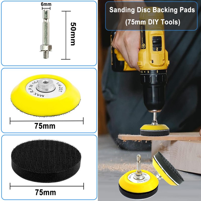 Wanmutrun 75MM Sanding Disc Backing Pads Hook and Loop 4Piece