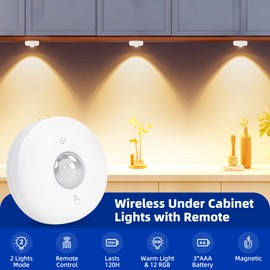 Aokpsrt LED Puck Lights with Remote Control, 13 Colors Battery Operated Tap Lights, Dimmer& Timer Under Cabinet Light, Wireless Stick on Light for Closet, Bedroom, Kitchen White 12Pcs