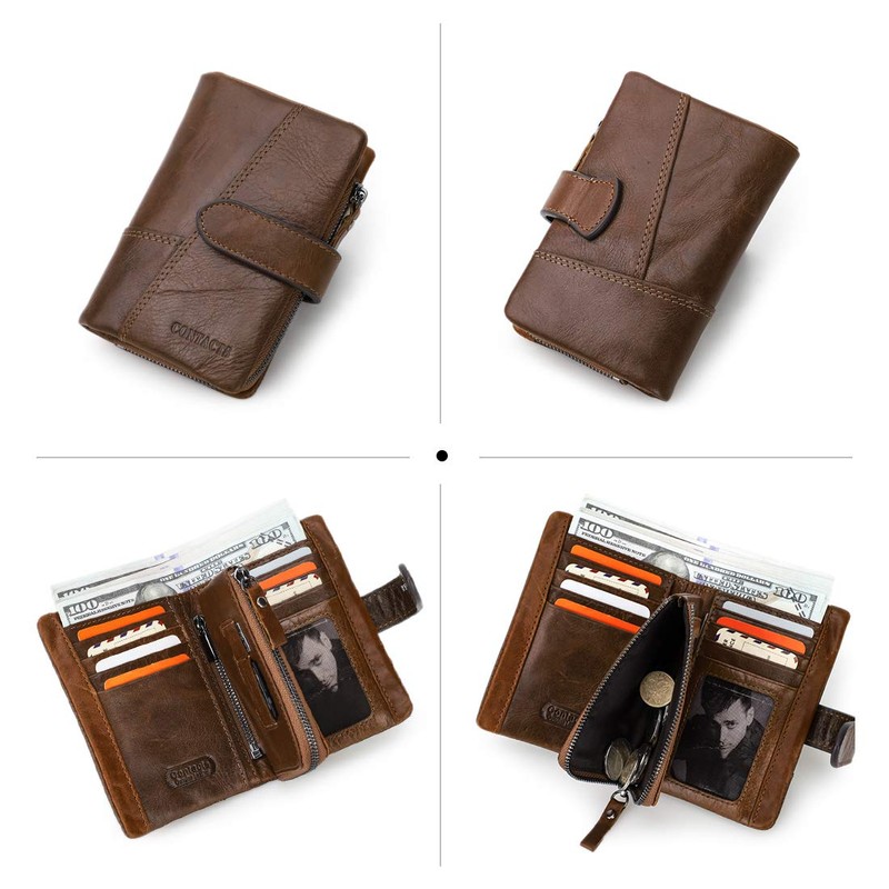 Contacts Herren Geldbörse Echtes Leder-Geschäft Bifold Trifold Mappen-Kartenhalter-Münzen-Tasche Braun