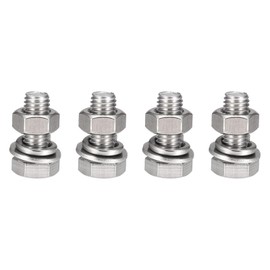 TOP-VIGOR 4Pcs M10 x 25mm Hex Head Screws Bolts, Nuts, Flat & Lock Washers Kits, 304 Stainless Steel Fully Thread Hexagon Bolts for DIY Bike Motorcycles Repair