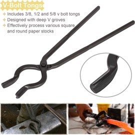 Beginner Blacksmith Tongs Blacksmith Forge Tong Tool Set V-Bolt Tongs 3/8, 1/2, 5/8 & 1/4 Flat Jaw Tong & Pick Up Tong & Scrolling Tong (6Pcs)