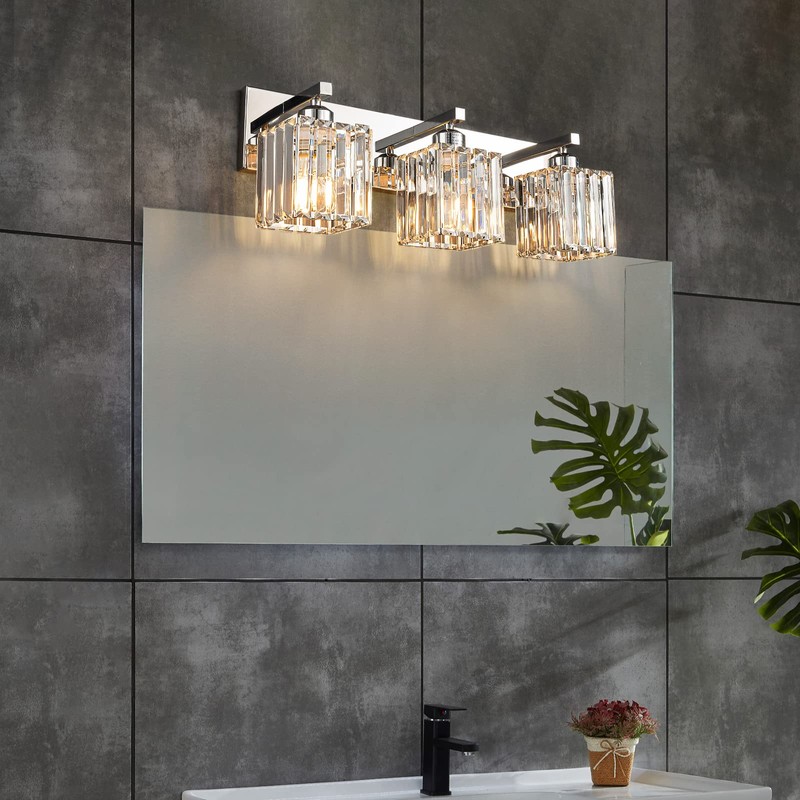 FDPBY Modern Bathroom Vanity Light 3-Lights Chrome Crystal Bathroom Wall