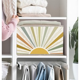 FDHSPAAM Boho Rainbow Sunshine Storage Bins Box with Handles, Abstract Mid Century Modern Minimalist Sun Sunrise Collapsible Fabric Storage Basket Box Organizer for Bedroom Bathroom Clothes Toys Books