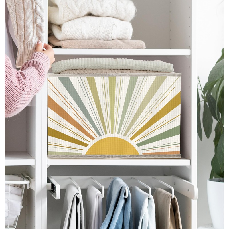 FDHSPAAM Boho Rainbow Sunshine Storage Bins Box with Handles, Abstract