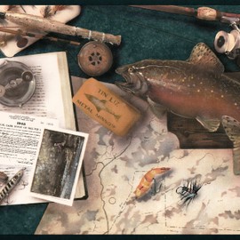 Concord Wallcoverings Wallpaper Border Country Pattern Fisherman's Stuff Hat Rod Hook Bait for Cottage Farmhouse, Blue Gray, 15 Feet by 10 Inches CW102734