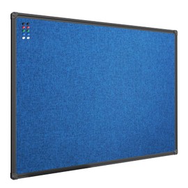 JILoffice Cork Linen Bulletin Board 36 X 24 Inch (Blue), Black Aluminum Frame Wall Mounted Board Memo Pin Board for Office Home and School