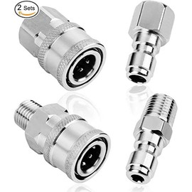 LALOCAPEYO 2 Sets of NPT 1/4 Inch Pressure Washer Connector Quick Connection Plug Male and Female 1/4 Quick Connection Stainless Steel External Thread and Internal Thread Transfer Adapter Kit