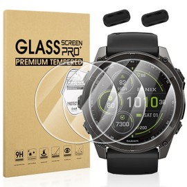 Suoman 3+2 Pack for Garmin Fenix 8 (AMOLED) 51mm Screen Protector + Charger Port, [ Scratch-resistant ] 2.5D 9H Hardness Tempered Glass Screen Protective Film