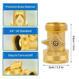 SICILAMIU Brass Garden Hose Shut Off Valve, 2 Pack Heavy Duty 3/4 Inch Solid Brass Garden Hose Shut Off Valve with 4Pcs Extra Rubber Washers
