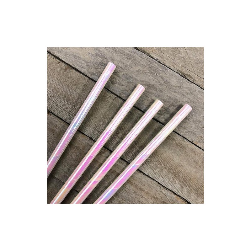 N//C Iridescent White Papers Straws, 7.75'' Cocktail Drinking Straws For