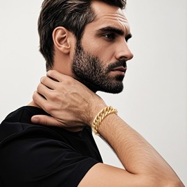 RWQIAN Men's Silver / Gold / Black Stainless Steel Curb Chain Bracelets 8 mm / 12 mm / 17 mm Wide Men's Cuban Bracelet Link Bracelet Length 18/20/22 cm Gifts for Dad Son Brother Husband