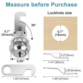 Pertinel Cam Locks Cabinet Locks Keyed Alike, 1-1/8'' (Length) Cylinder Secure Files Drawers RV Storage Locks Replacement Set, Zinc Alloy Chrome Finish (1-1/8 Inch 16Pcs)