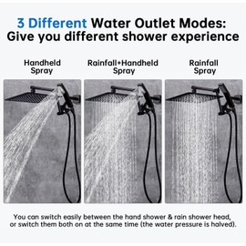 G-Promise All Metal 10 Inches Rainfall Shower Head with Handheld Spray Combo, 3 Settings Diverter, Adjustable Extension Arm with Lock Joints, 71 Inches Stainless Steel Hose (Oil Rubbed Bronze)