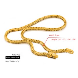 Meilanduo 925 Sterling Silver 5MM Curb Chain Link Necklace Lifelike Dragon Necklace 20" 22" 24" 26" Inch for Men & Women (26", Gold-Tone)