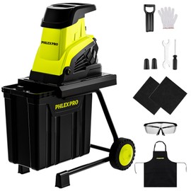 PHELEX PRO Wood Chipper Shredder, 1800W Electric Mulcher Shredder with 10Gal Collection Bin 15APM Cut Diameter of 1.7inch, for Mulching, Composting and Yard Cleanup, Green