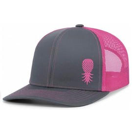 Trenz Shirt Company Men's Upside Down Pineapple Embroidered Mesh Back Trucker Hat Baseball Cap, Charcoal/Neon Pink