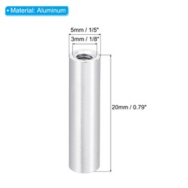 PATIKIL M3 Aluminium Spacer, Pack of 6 Metal Standoffs Sleeve Nut 3 mm ID x 5 mm OD x 20 mm L Thread Spacer Screw Spacer Round for RC Car, Silver