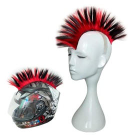 HHongJM Mohawk for Helmet Wigs Hair Helmet Mohawk Decoration Hawk for Motorcycle Bicycle Snowboarding Skiing Biking Cycling Helmets Black with Red Color (Helmet Not Included)