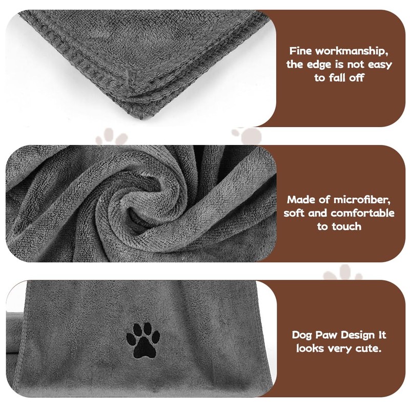 Set of 2 Pet Bath Towels, Black and Coffee, Microfibre,
