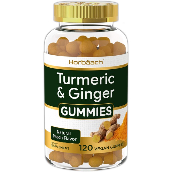 Turmeric and Ginger Gummies | 120 Count | Peach Flavor | Vegan Non-GMO & Gluten Free Supplement | by Horbaach