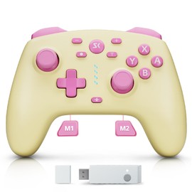 Wireless Switch Controller for Switch/Lite/OLED/Switch 2, Hall Effect Triggers & Joysticks/Wake-Up Function/Turbo, Switch 2 Controller with 2.4G Adapter/2 Macro Buttons, Switch 2 Pro Controller Yellow