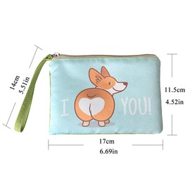 Rantanto Small Cute Cash Coin Purse, Canvas Change Purse, Kawaii Coin Pouch With Handle Christmas Gift For Women Teenager Girls (BG0009 Corgi Dog)