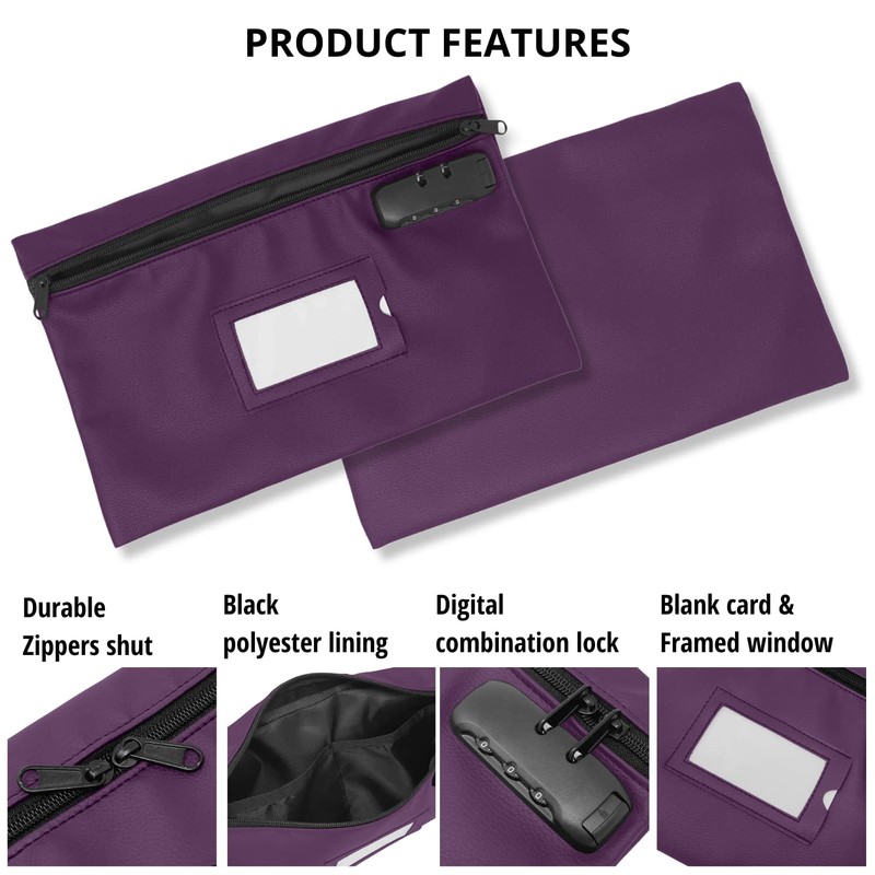 Leatherette Money Bag with Lock | 12x8 Inch | Purple