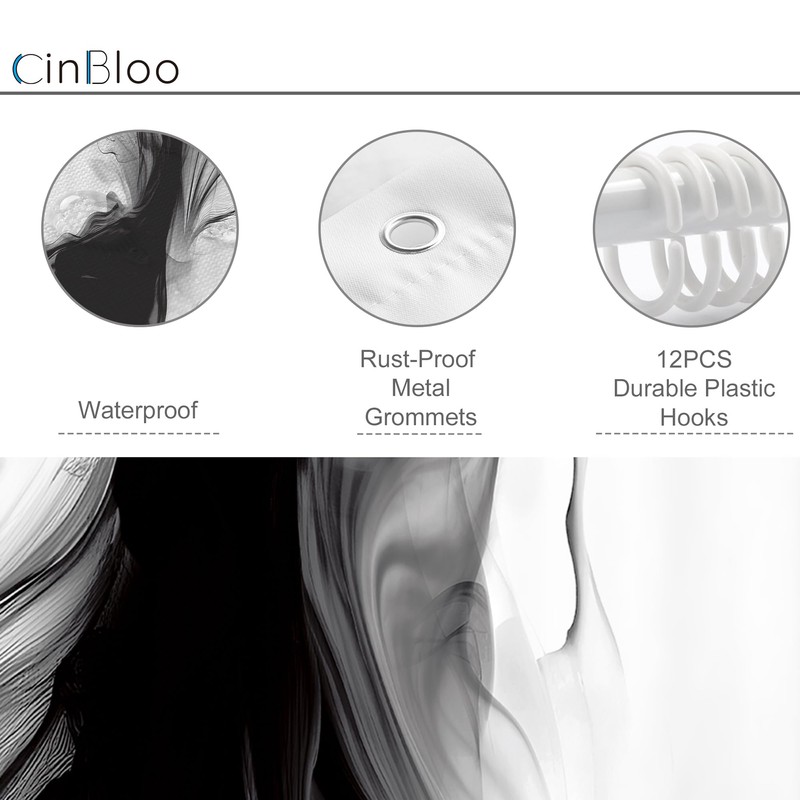 Cinbloo Black and White 54Wx78H Shower Curtain Marble Abstract Modern
