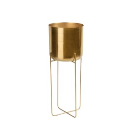 Serene Spaces Living Maceta Alta Dorada con Soporte de Metal Desmontable - Maceta Decorativa Moderna de Mediados de Siglo para Plantas de Interior - Maceta Grande de Piso para Sala de Estar, Cocina